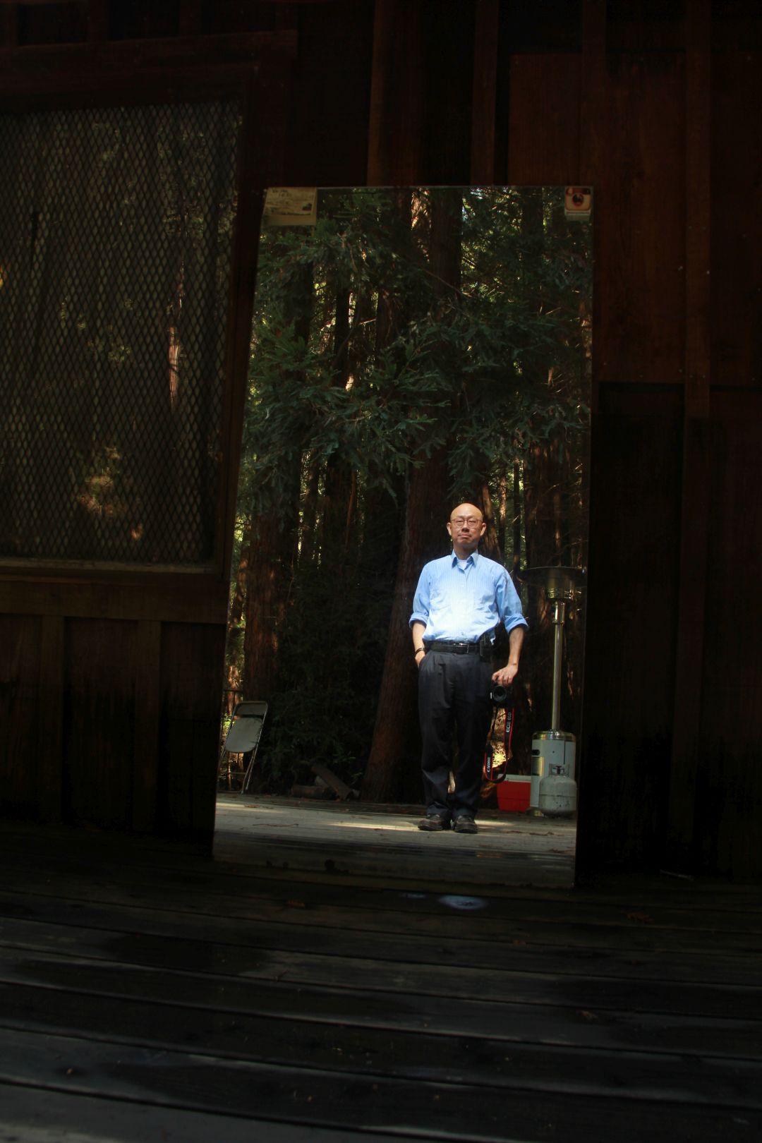 Classic old trick ot taking a self snapshot at Henry Miller's west coast Big Sur home turned memorial library.