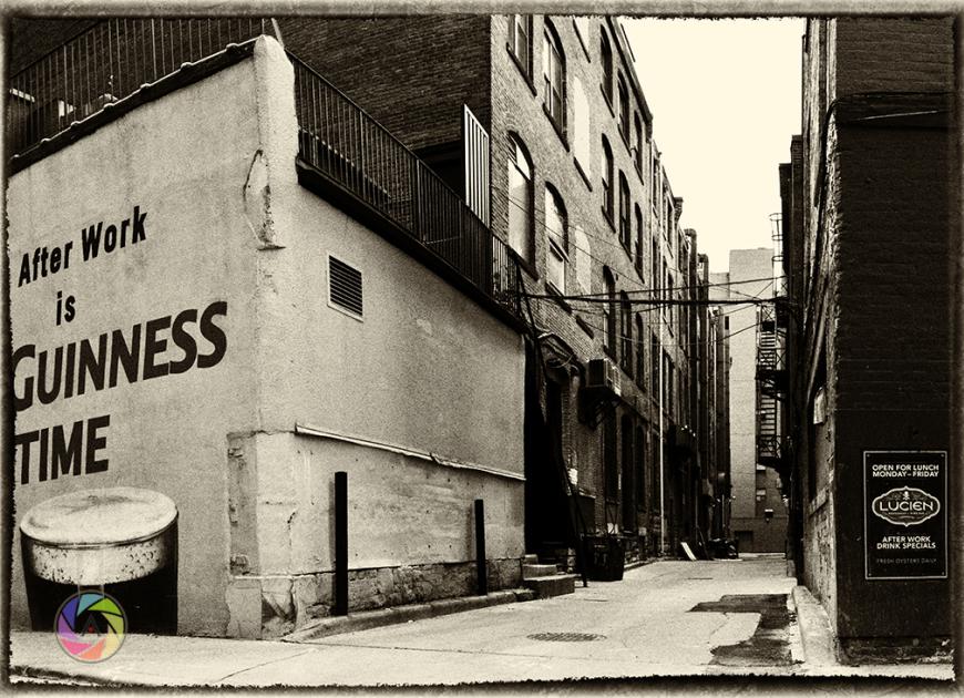 Alley behind P.J Obrien Irish Pub, in this area " if you throw a rock, you are going to hit a restaurant"